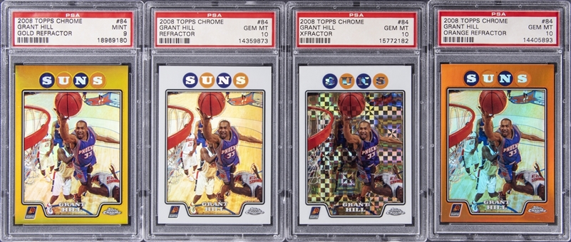 2008 Topps Chrome #84 Grant Hill "Refractor" Card Collection (4 Different Cards) - Including Orange, Gold & X-Fractor - All PSA Graded 9 Or Higher!